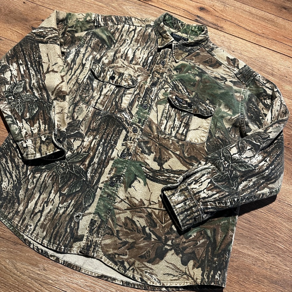 Vintage Rattlers Brand Realtree Camo Flannel Shirt Mens Large Made in USA